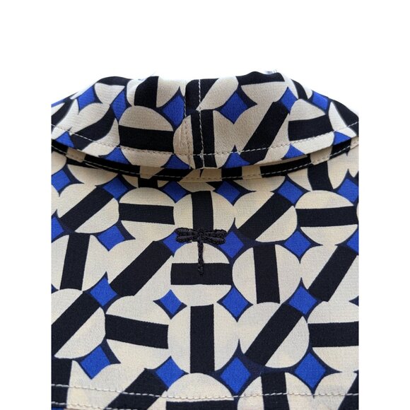 Tyler Boe Silk Shirt S Oversized Popover Geometric Roll Tab Snap Front 100% Silk - Picture 6 of 7